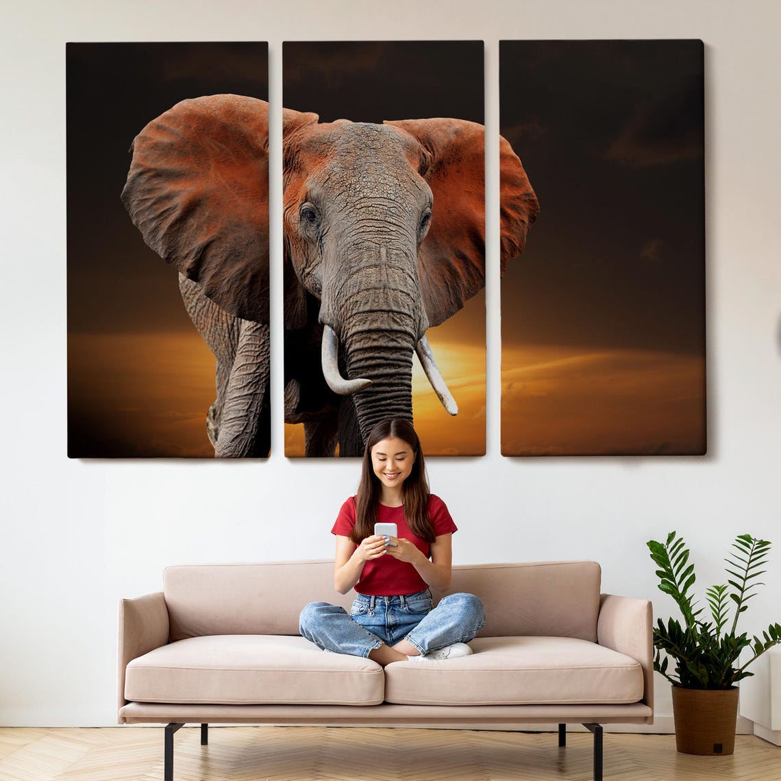 African Elephant Portrait Golden Sunset Dramatic Wildlife Photo Poster - Image 2