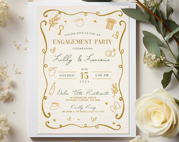 Italian Engagement Party Invitation Lilly Luciano Gold Art Poster