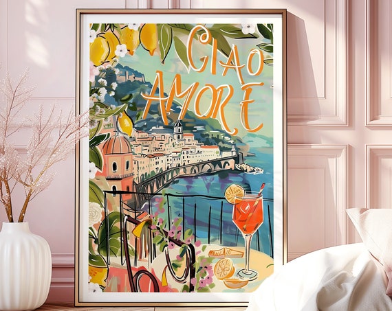 Ciao Amore Retro Poster Print, Italian Spritz Positano