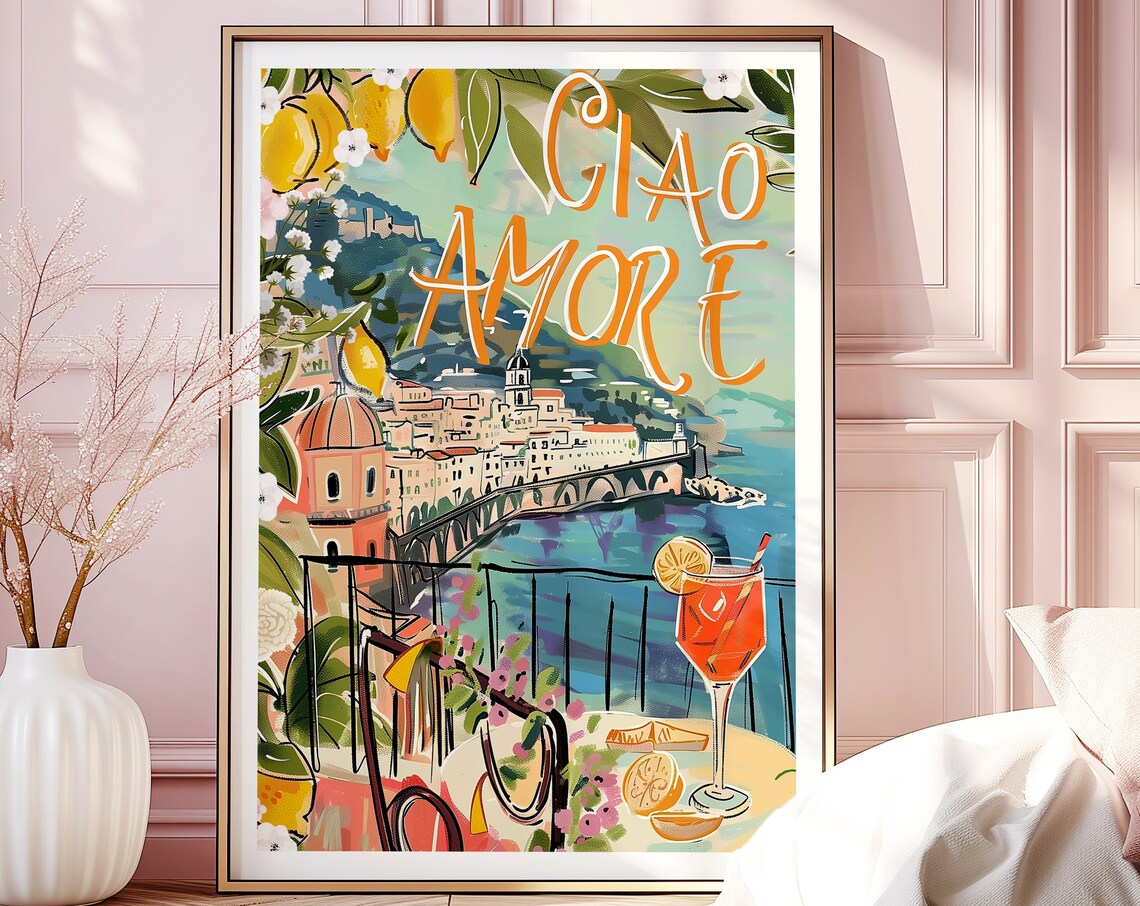 Ciao Amore Retro Poster Print, Italian Spritz Positano