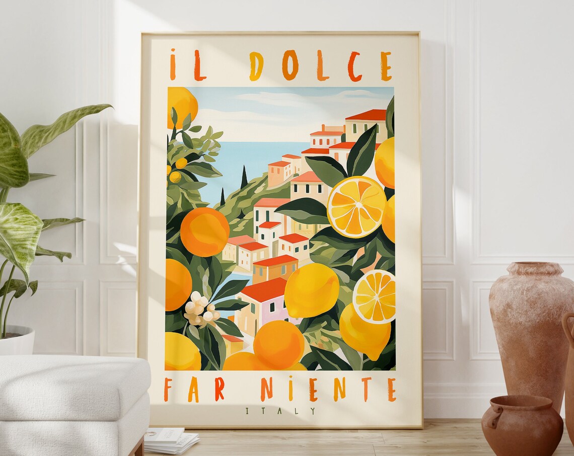 Dolce Far Niente Italy Travel Poster, Positano Coast