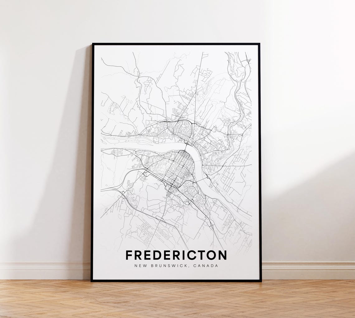 Fredericton City Map Print Street Poster New Brunswick Road Wall Art Office Room Decor