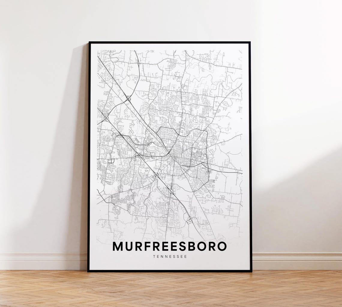 Murfreesboro Tennessee Minimalist Black White City Map Art Poster