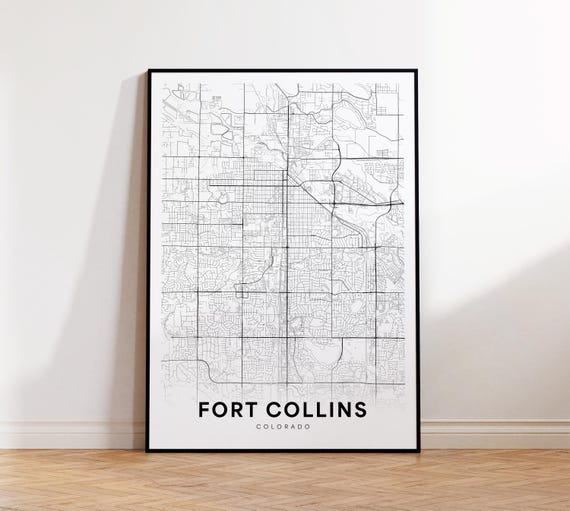 Fort Collins City Map Print Street Poster Colorado Art Road Wall Living Room Decor