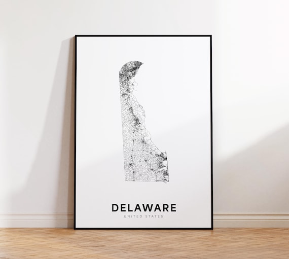 Delaware Minimalist Black And White Road Map Poster United States