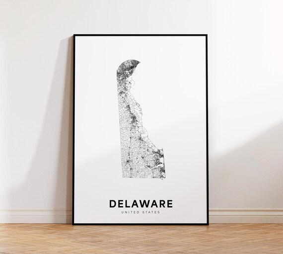 Delaware State Map Print Poster Of Area Minimalist De Road Nursery Room Wall Decor