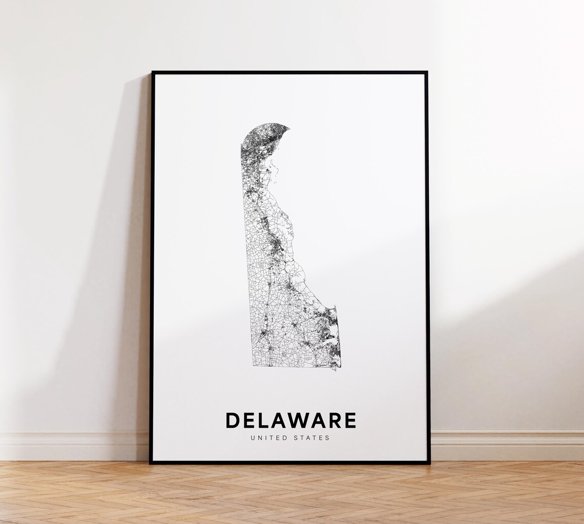 Delaware State Map Print Poster Of Area Minimalist De Road Nursery Room Wall Decor
