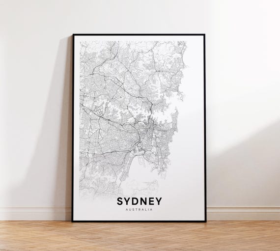 Sydney City Map Print Street Poster Australia Art Road Minimalist Living Room Decor