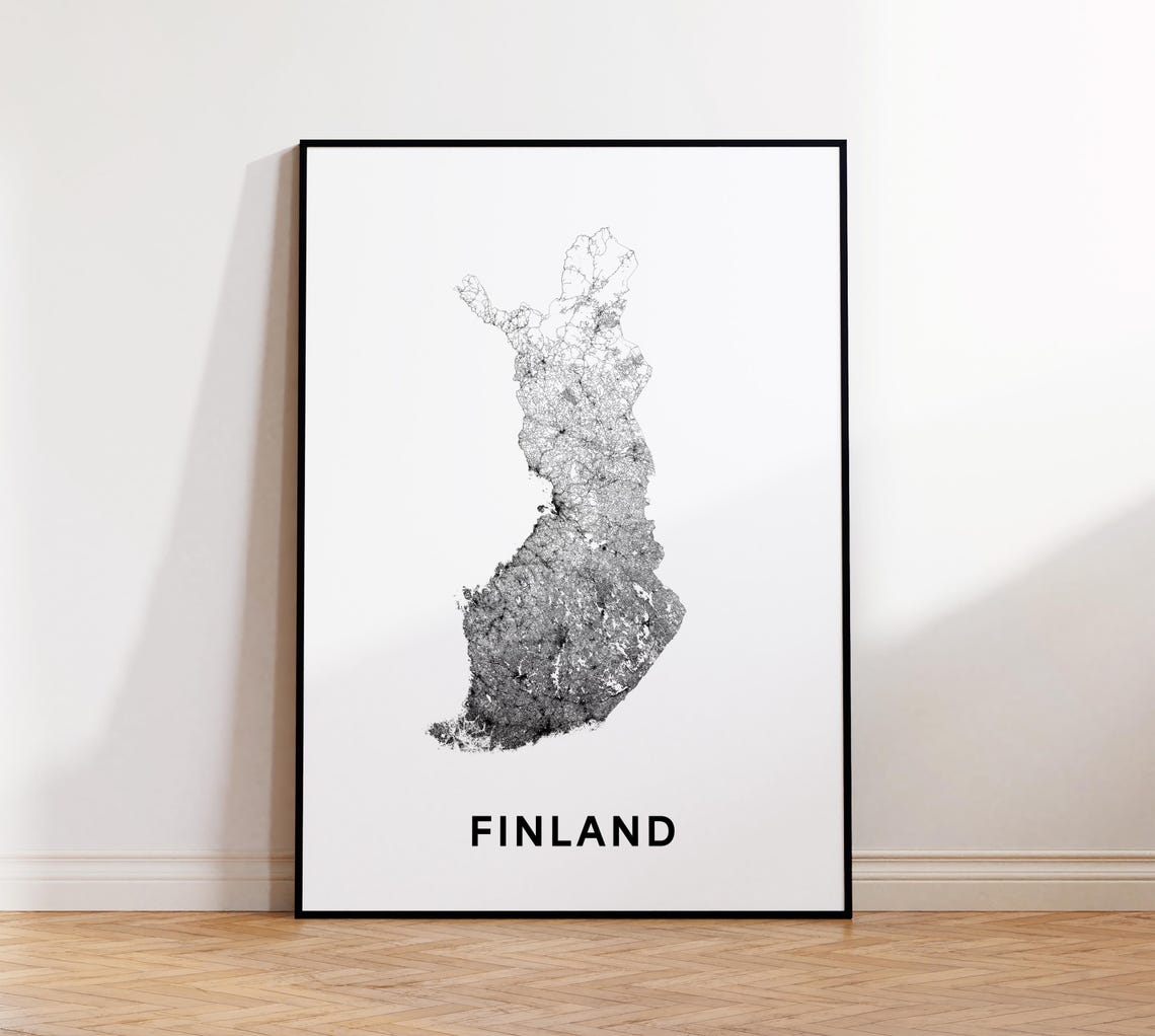 Finland Map Print Road Poster Country Black And White Wall Art Housewarming Gift