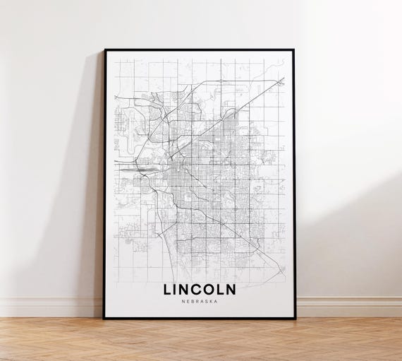 Lincoln City Map Poster Ne Street Nebraska Print Road Wall Art Living Room Decor