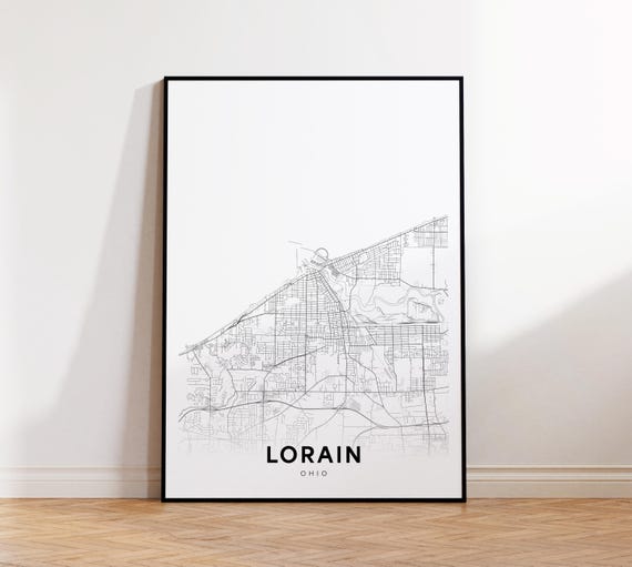 Lorain City Map Print Street Poster Ohio Art Road Wall Office