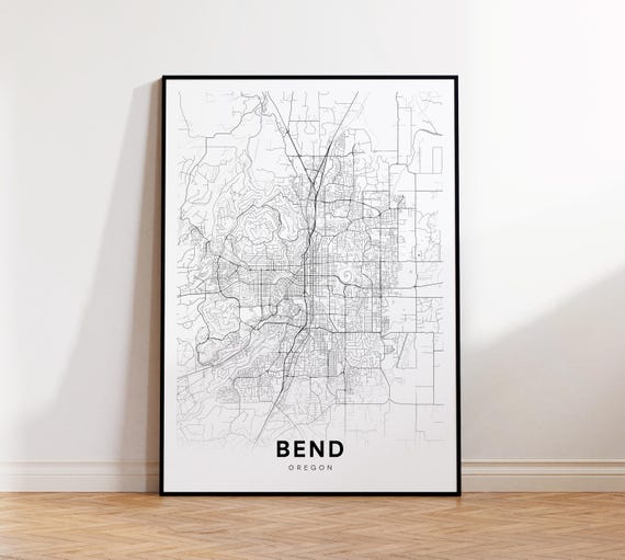 Bend City Map Print Street Poster Oregon Art Road Minimalist Living Room Decor