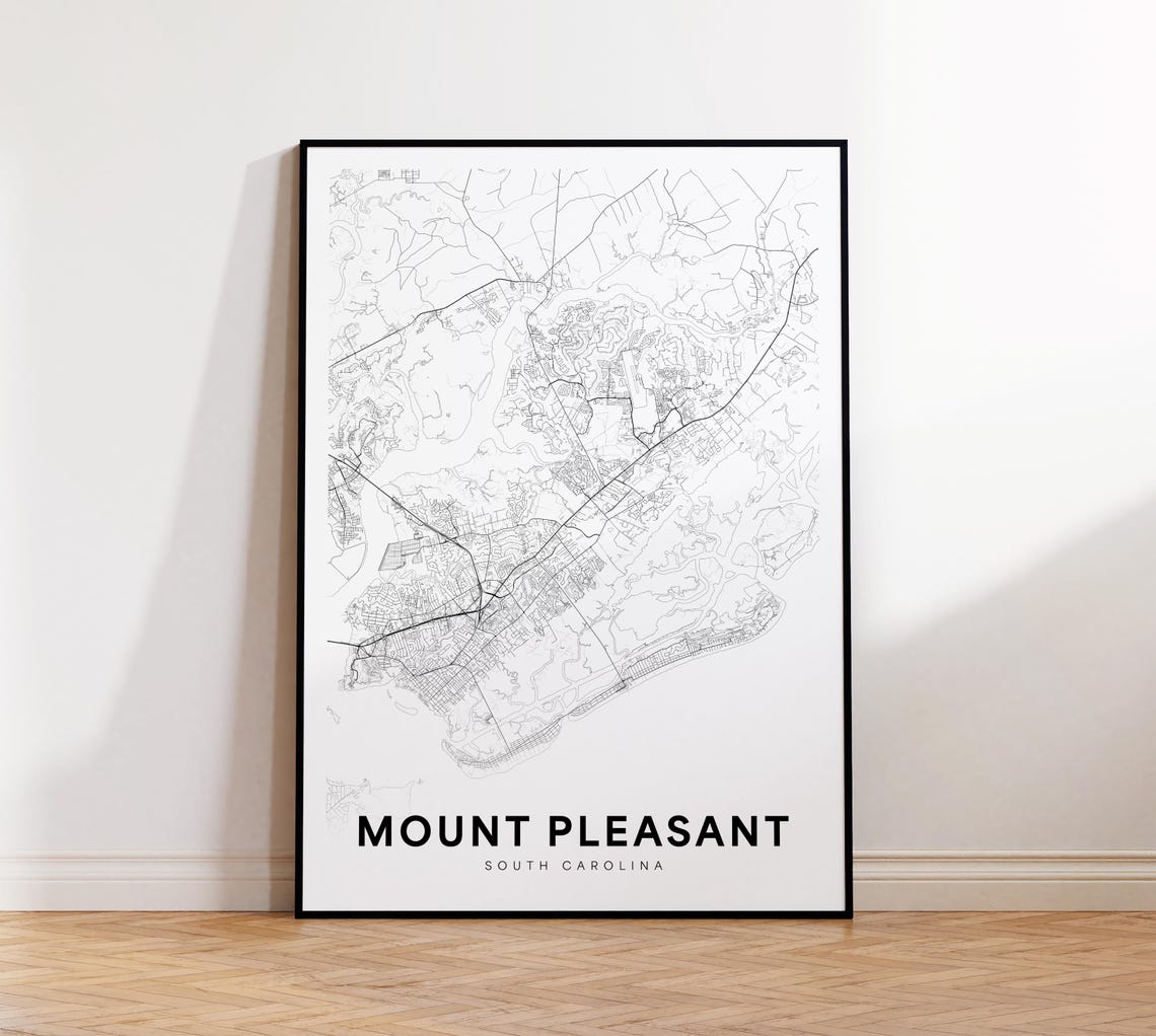 Mount Pleasant City Map Print Street Poster South Carolina Art Road Wall