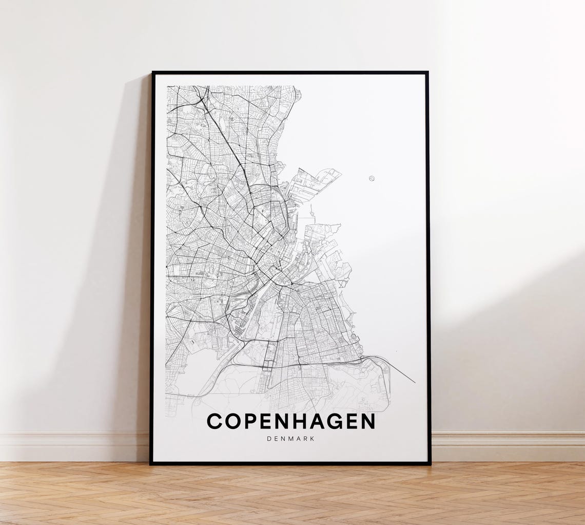 Copenhagen Denmark Minimalist City Street Map Poster Artwork