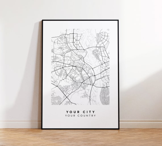 Custom City Map Personalized Any Town Street Living Room Wall Art