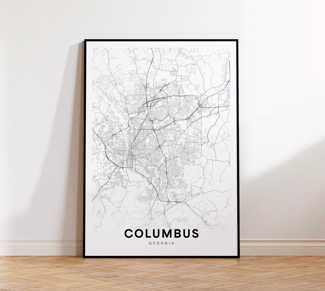 Columbus Georgia Minimalist Street Map Black And White Line Print