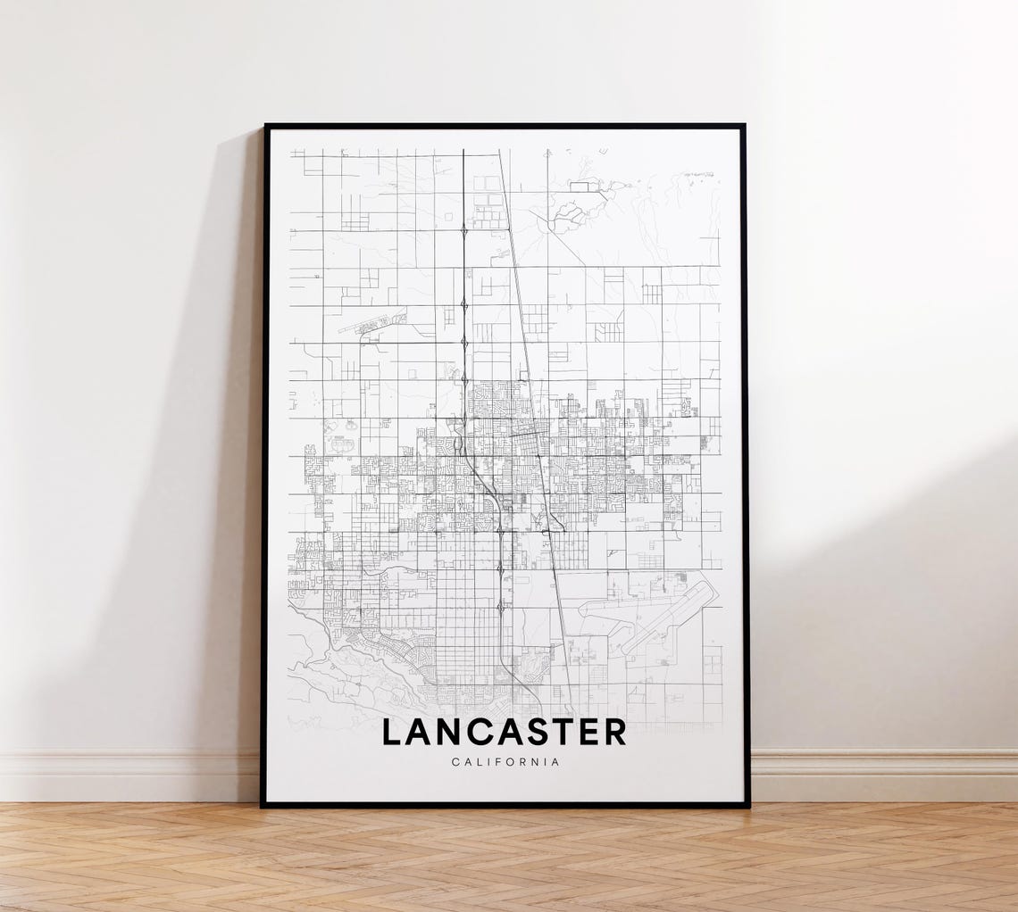 Lancaster California City Street Map Minimalist Black Line Poster