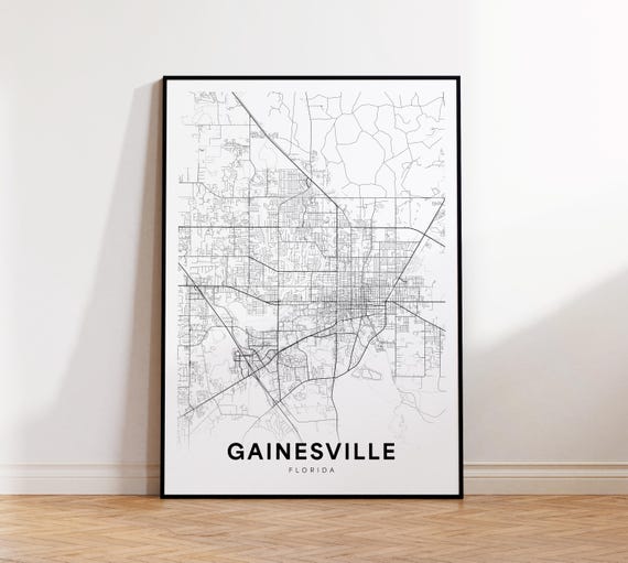 Gainesville City Map Print Street Poster Florida Art Road Minimalist Living Room Decor
