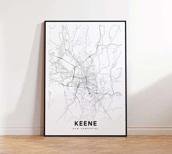 Keene City Map Print Street Poster New Hampshire Art Road Minimalist Living Room Decor