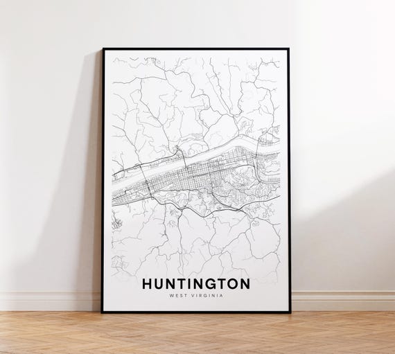 Huntington City Map Print Street Poster West Virginia Art Road Wall Office Decor
