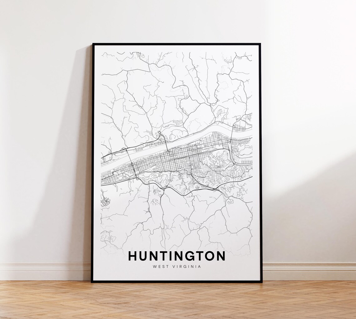 Huntington West Virginia Minimalist Street Map Monochrome Wall Art