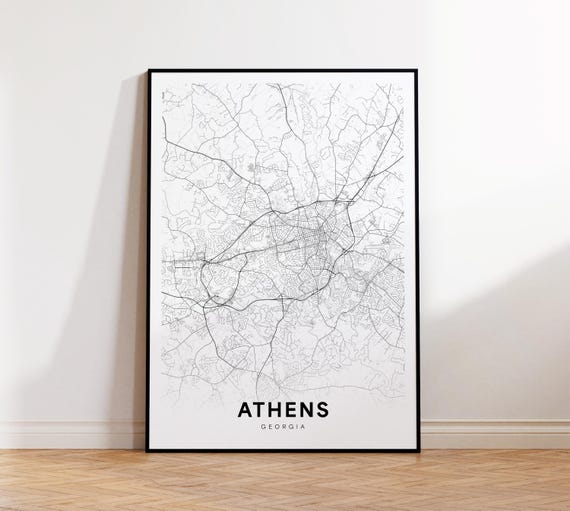 Athens City Map Print Street Poster Georgia Art Road Minimalist Office Wall