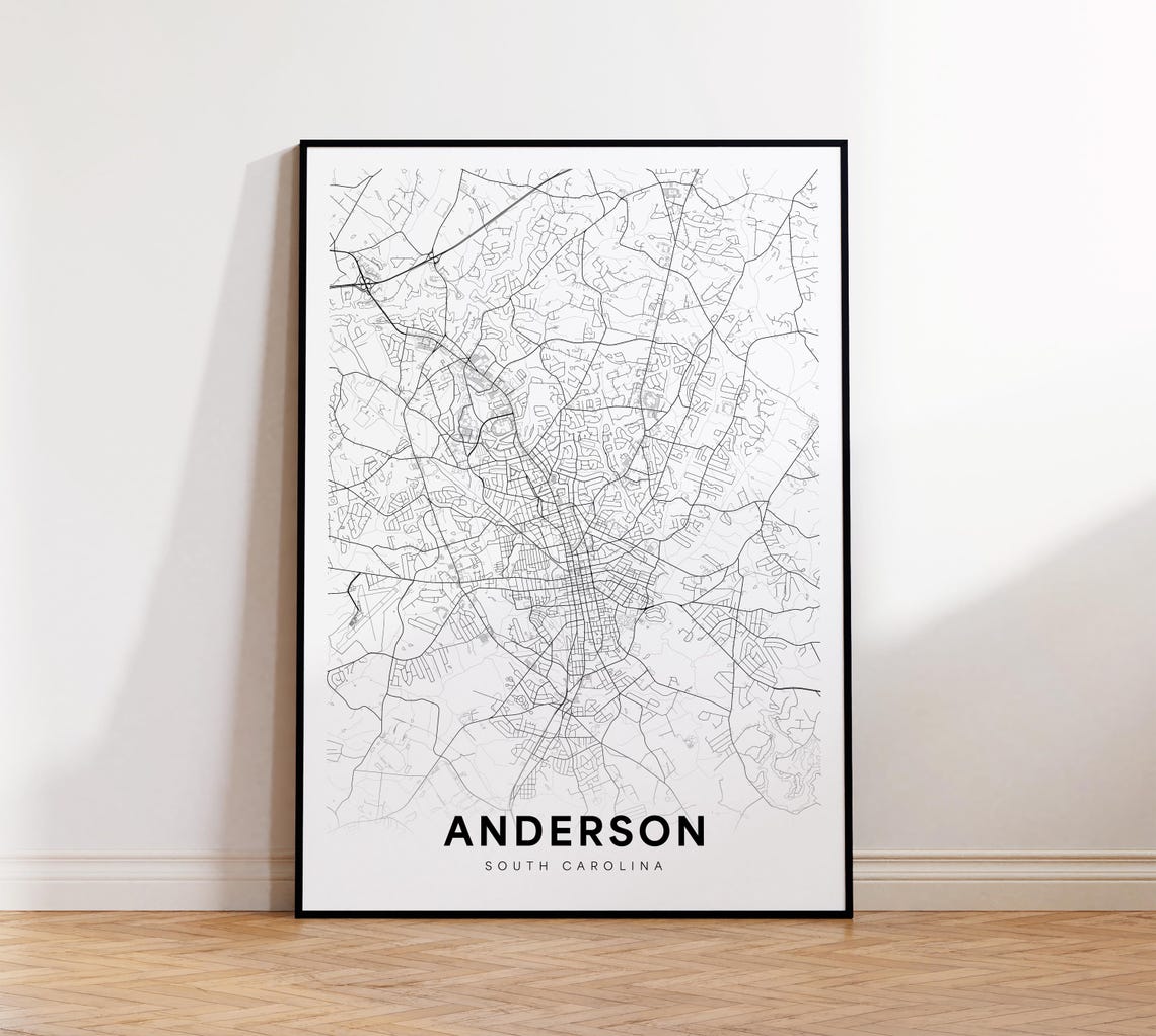 Anderson South Carolina Minimalist City Street Map Line Poster