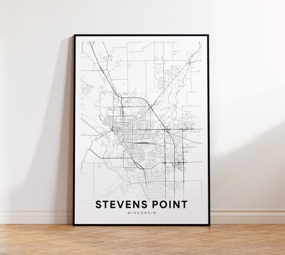 Stevens Point City Map Poster Street Wisconsin Art Road Print Wall Gift For Him