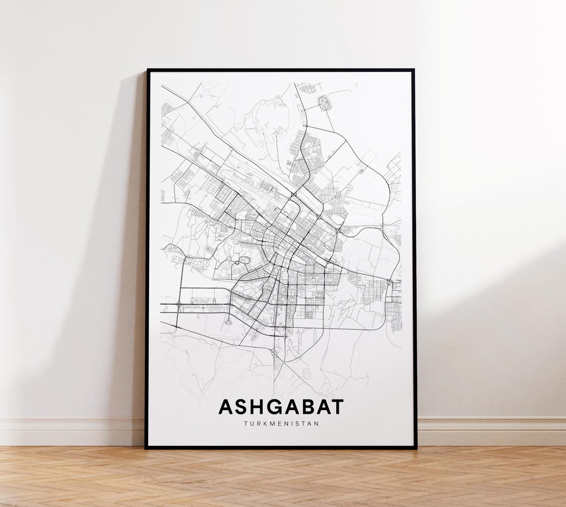 Ashgabat City Map Print Poster Turkmenistan Art Street Road Wall
