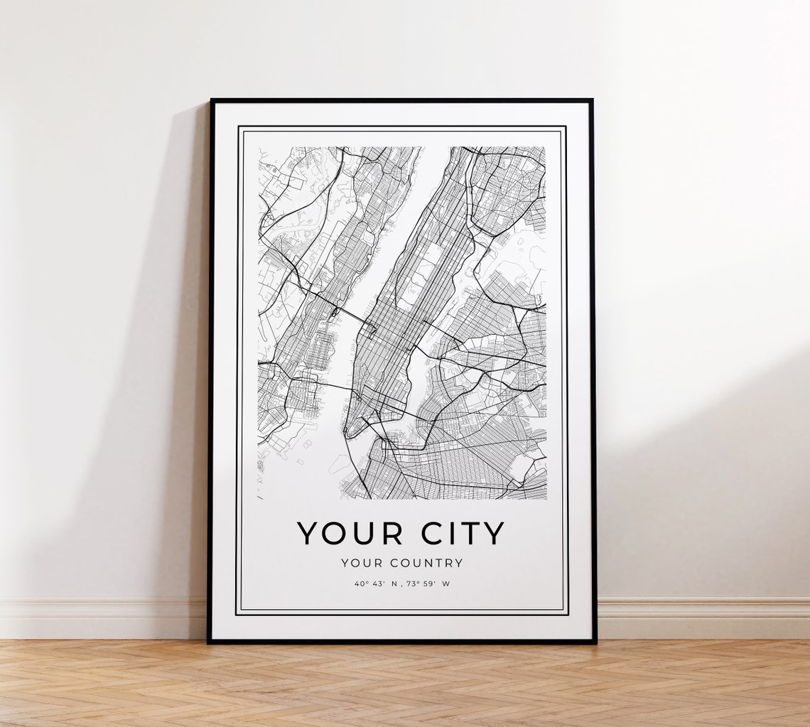Personalized City Map Custom Town Print Art Minimalist Wall Any Or Poster