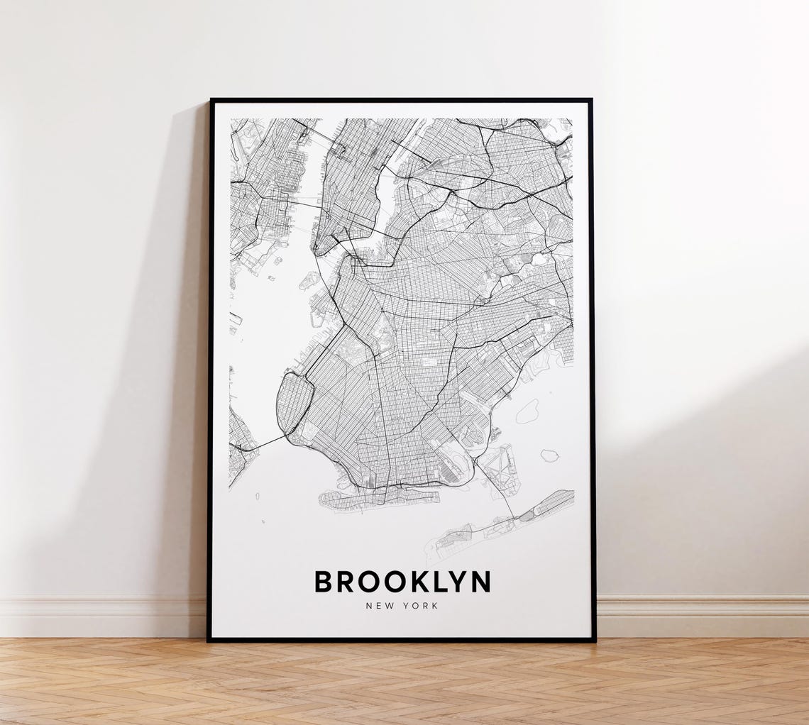 Brooklyn City Map Print Street Poster New York Art Road Wall Office Decor