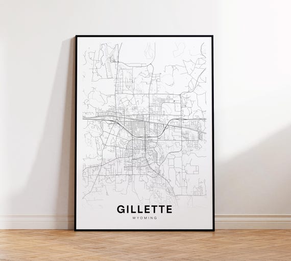 Gillette City Map Print Street Poster Wyoming Art Road Minimalist Living Room Decor