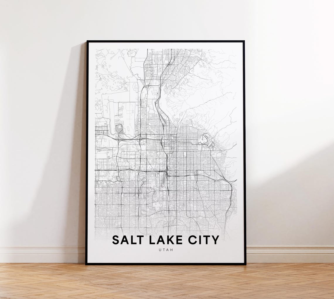 Salt Lake City Utah Minimalist Street Map Black Frame Poster