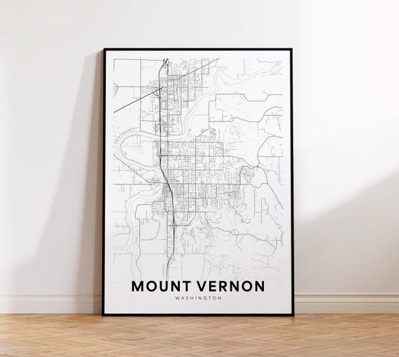 Mount Vernon City Map Print Street Poster Washington Art Road Minimalist Office Wall