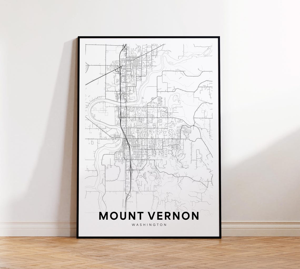 Mount Vernon City Map Print Street Poster Washington Art Road Minimalist Office Wall