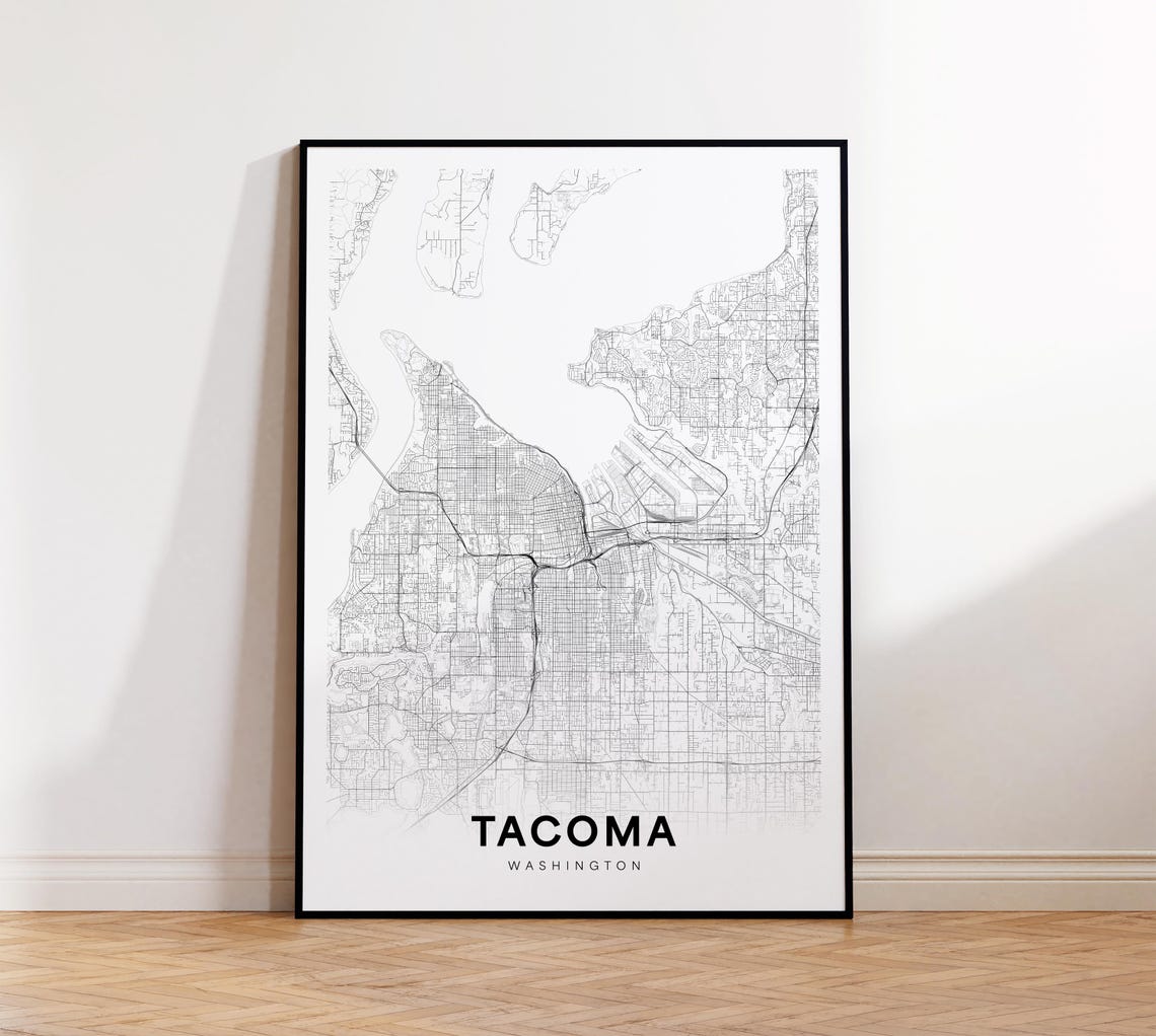 Tacoma Washington Minimalist Black and White City Map Poster