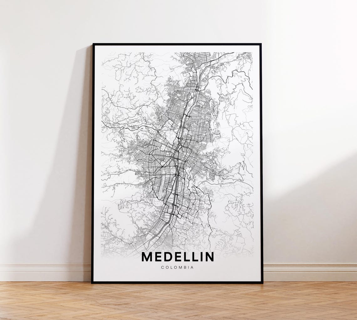 Medellin Colombia Street Map Black and White Minimalist Poster