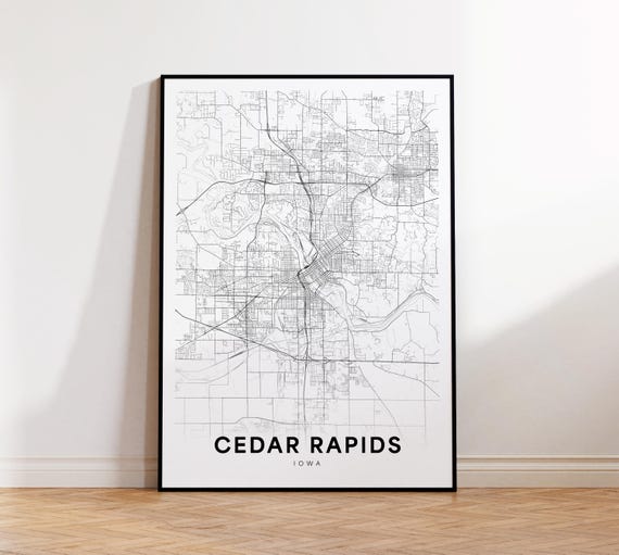 Cedar Rapids City Map Print Street Poster Iowa Art Road Minimalist Office Wall