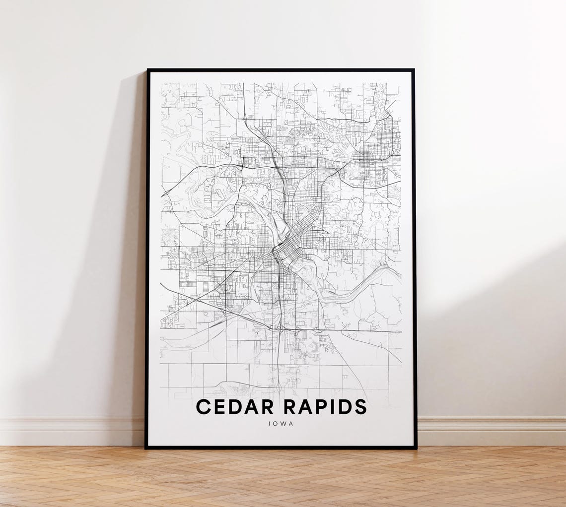 Cedar Rapids City Map Print Street Poster Iowa Art Road Minimalist Office Wall