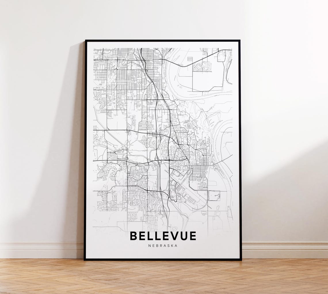 Bellevue Nebraska City Street Map Minimalist Line Art Poster