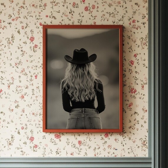 Cowgirl Portrait Black White Cowboy Hat Western Moody Photo Poster