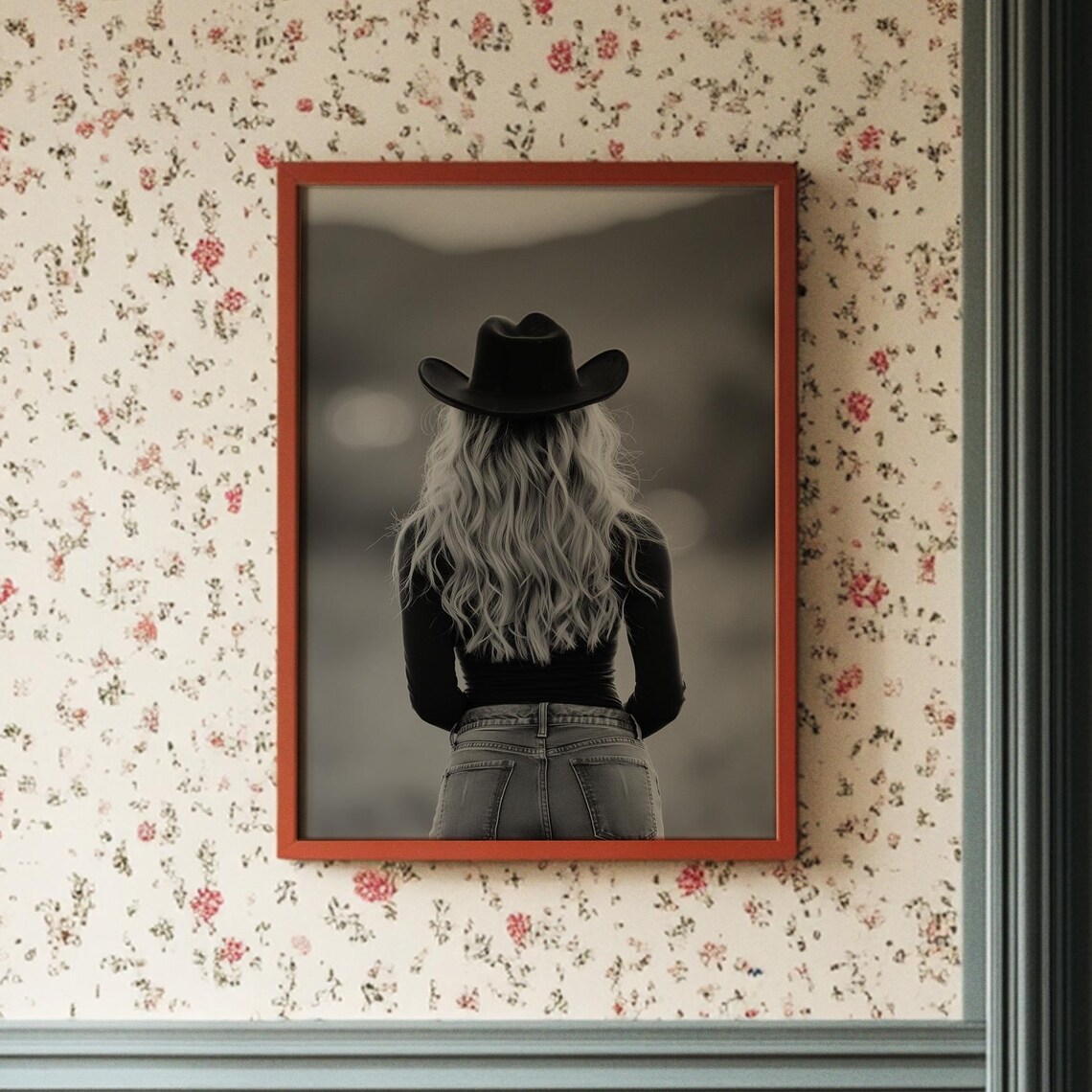 Cowgirl Portrait Black White Cowboy Hat Western Moody Photo Poster