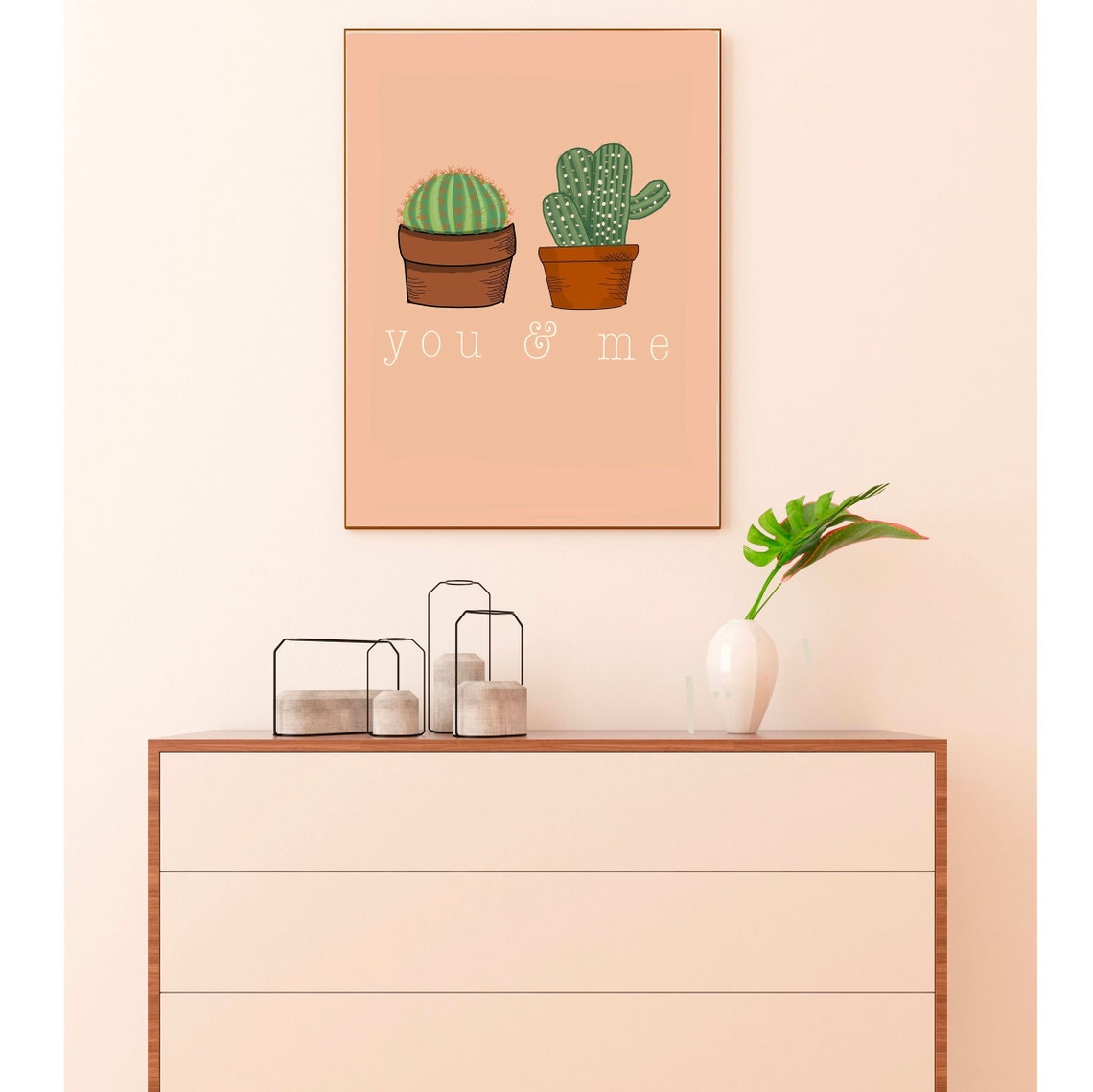 You and Me Cute Cactus Couple Art Poster for Plant Lovers Home
