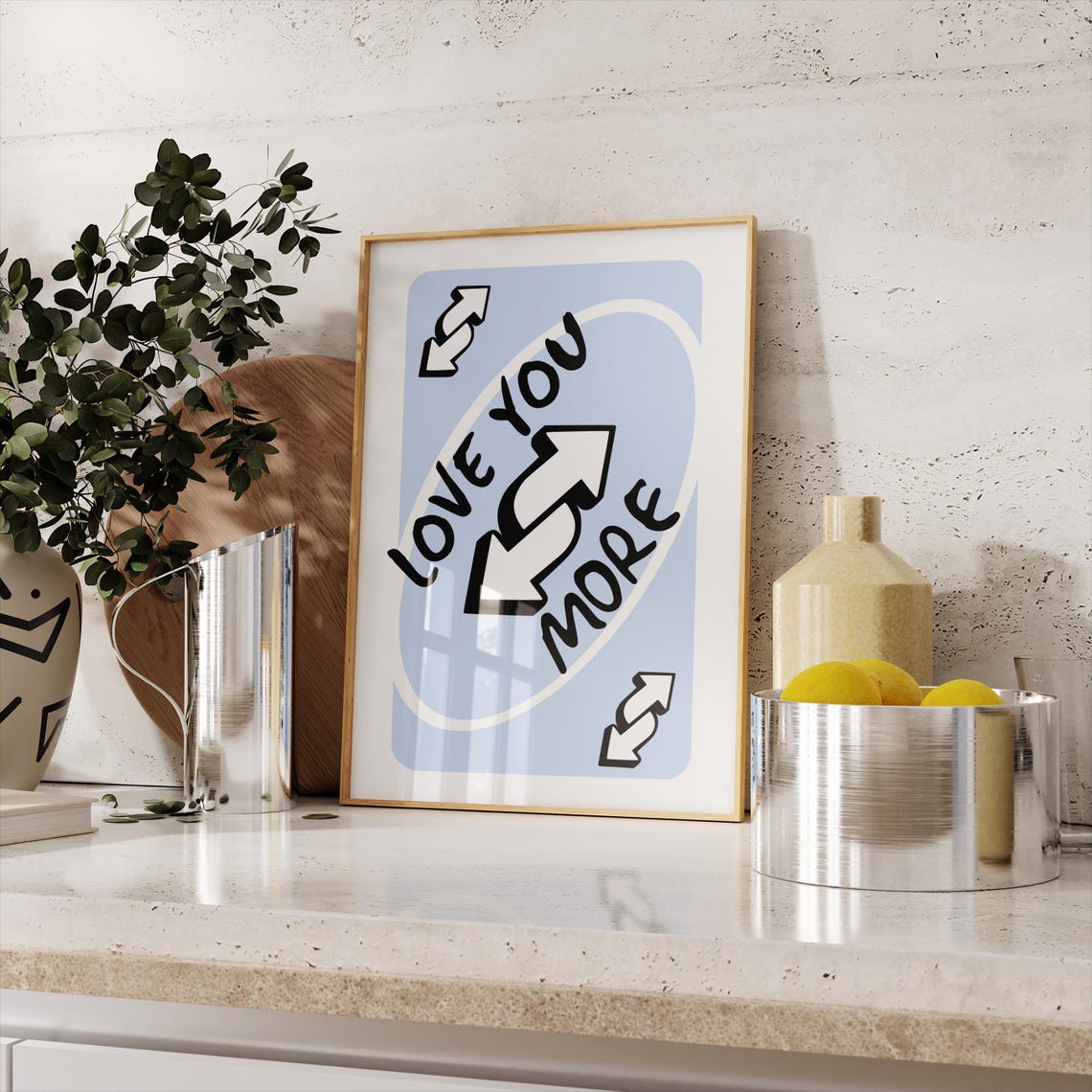 Love You More Print Light Blue Retro Wall Art Playing Card Valentines Day Preppy Decor Trendy