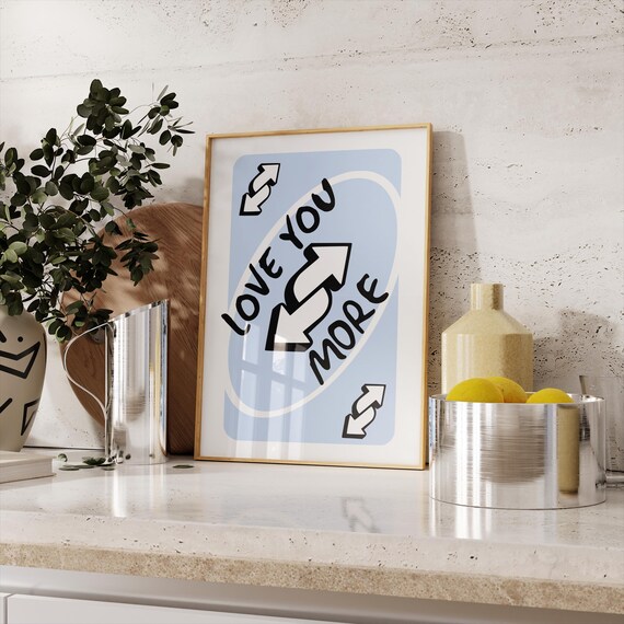 Love You More Light Blue Retro Reverse Playing Card Wall Art