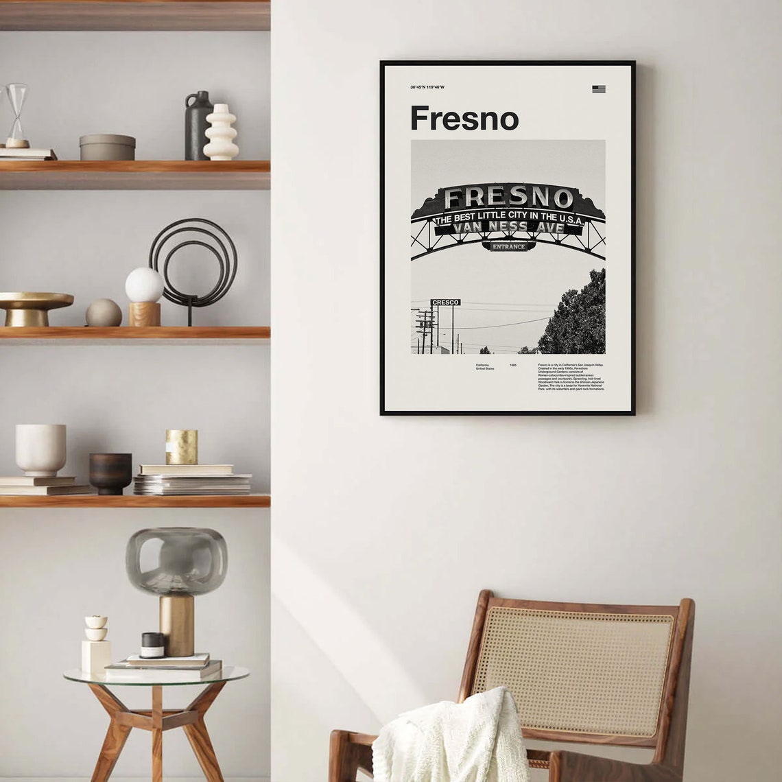 Fresno City Art Print Fresno Poster Fresno Wall Art Mid Century Poster Travel Print Art California - Image 4
