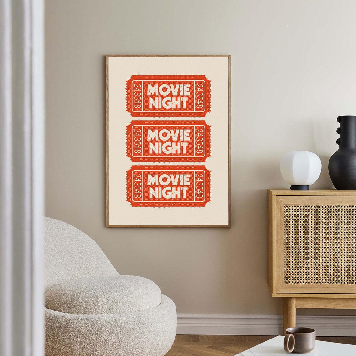 Retro Movie Night Cinema Ticket Stub Red Vintage Theater Wall Art - Image 2