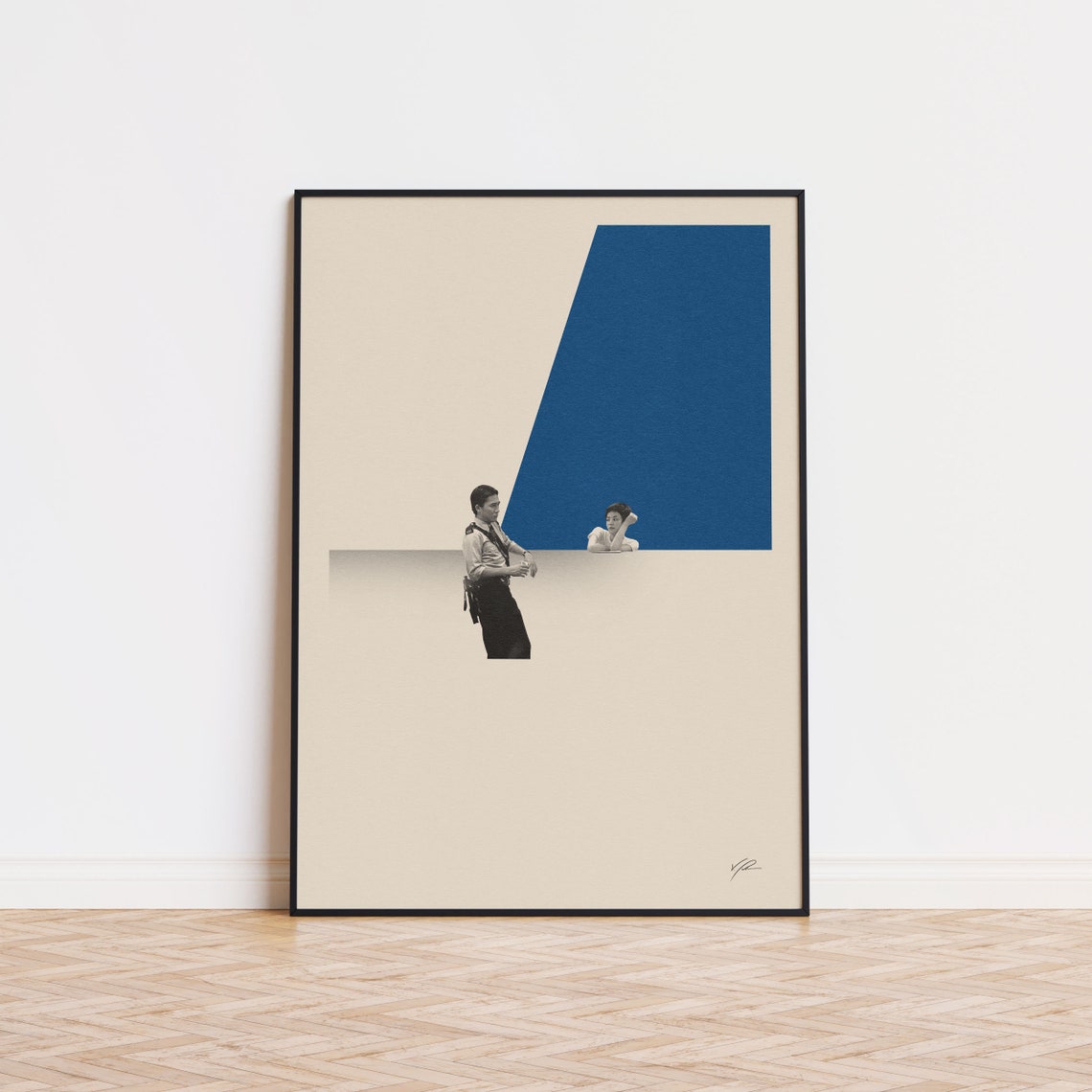 Minimalist Beige Cinematic Collage Blue Retro Movie Style Poster