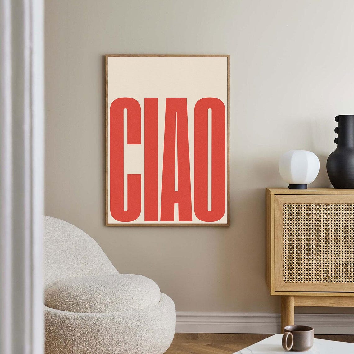 Large Ciao Italian Greeting Red Minimalist Typography Poster - Image 3