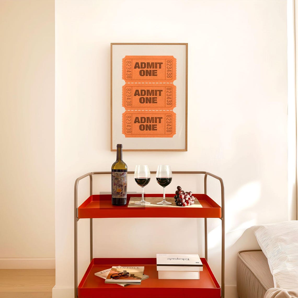 Admit One Retro Cinema Ticket Stub Wall Poster Orange Vintage Design - Image 2